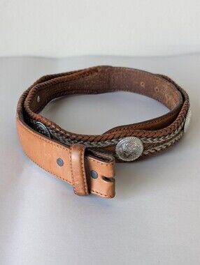 Tony Lama Brown Braided Leather Belt Silver Conchos No Buckle Size 42